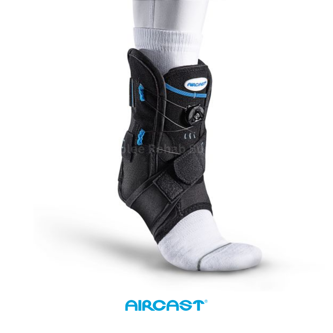 Aircast Airsport Plus ankle brace featuring semi-rigid support, aircell cushioning, and lace-up design