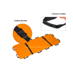 patient transfer stretcher featuring 12 stress handles, secure safety buckles, and durable nylon material for safe patient handling and mobility support.