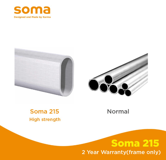 SOMA 215 wheelchair frame comparison showing high-strength tubing design for improved durability and lightweight performance.