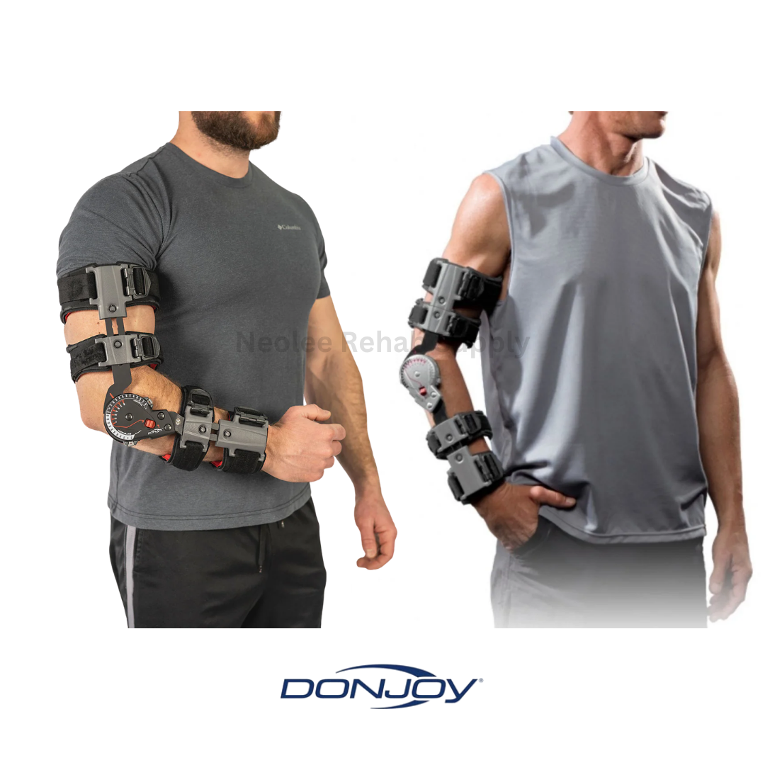 Man wearing the DonJoy X-ACT ROM Elbow Brace